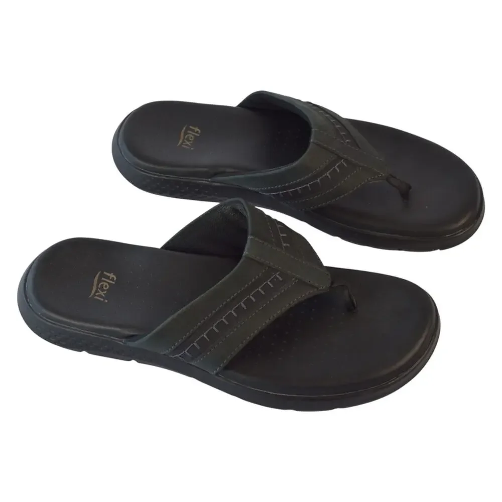 Black Leather Sandals Men Size 8.5 – Comfortable Slip-On Shoes